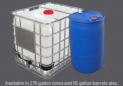 Bulk fluid supply — 275-gallon tote and 55-gallon barrel