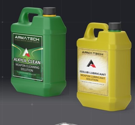 Alkylil Clean weapon cleaning solution and IsoLube lubricant containers